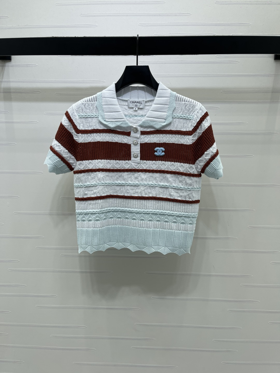 CHANEL シャネル ニット Tシャツ レディース ポロネック 形態安定 通気性 グリーン ピンク - 画像 3