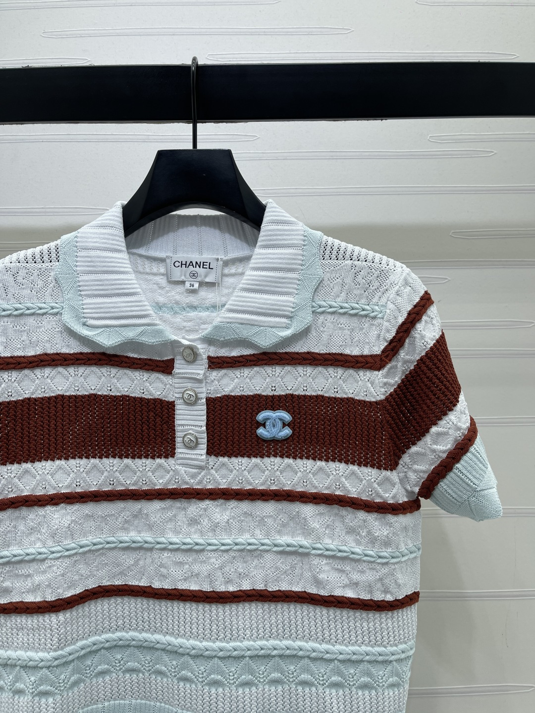 CHANEL シャネル ニット Tシャツ レディース ポロネック 形態安定 通気性 グリーン ピンク - 画像 4