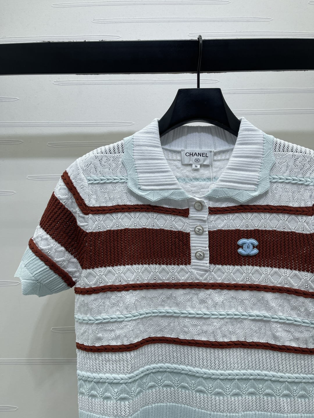 CHANEL シャネル ニット Tシャツ レディース ポロネック 形態安定 通気性 グリーン ピンク - 画像 5