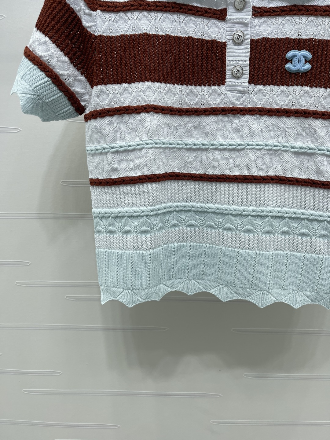 CHANEL シャネル ニット Tシャツ レディース ポロネック 形態安定 通気性 グリーン ピンク - 画像 6