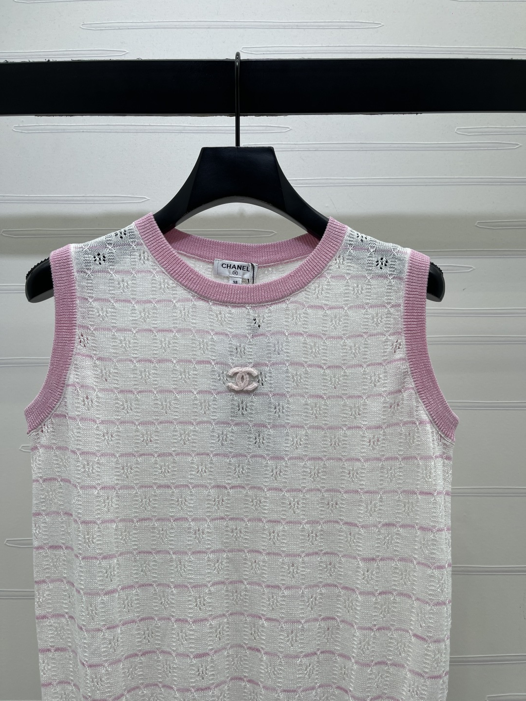 CHANEL シャネル ニット レディース ロング丈 綿混 コットン ピンク ホワイト - 画像 3