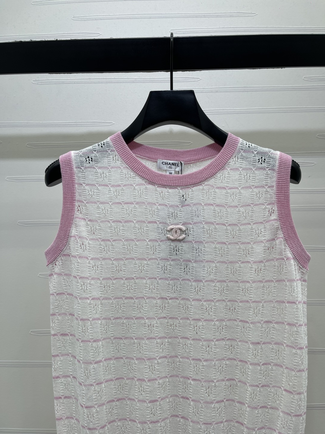 CHANEL シャネル ニット レディース ロング丈 綿混 コットン ピンク ホワイト - 画像 4