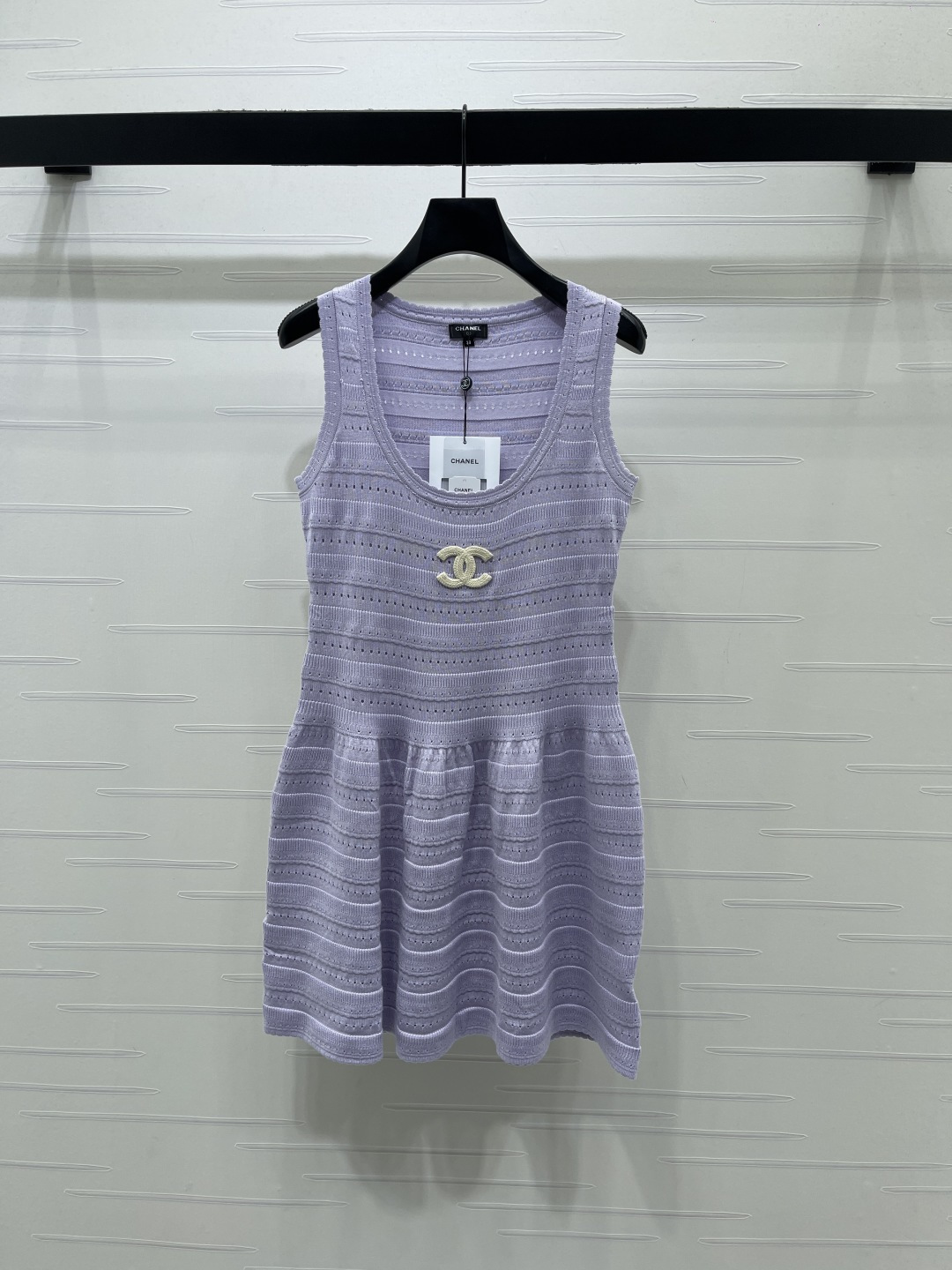 CHANEL シャネル サイドスリット ベストドレス レディース 丸首 ダブルCロゴ 綿混 パープル ブラック グレー 全3色
