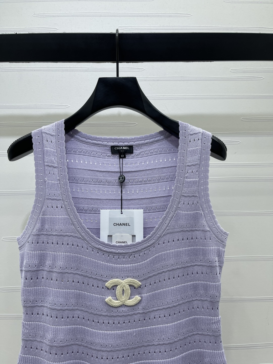 CHANEL シャネル サイドスリット ベストドレス レディース 丸首 ダブルCロゴ 綿混 パープル ブラック グレー 全3色 - 画像 3