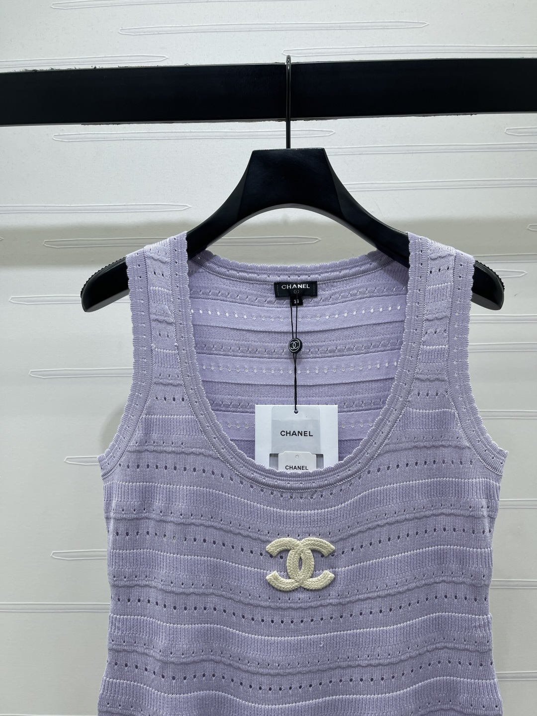 CHANEL シャネル サイドスリット ベストドレス レディース 丸首 ダブルCロゴ 綿混 パープル ブラック グレー 全3色 - 画像 4