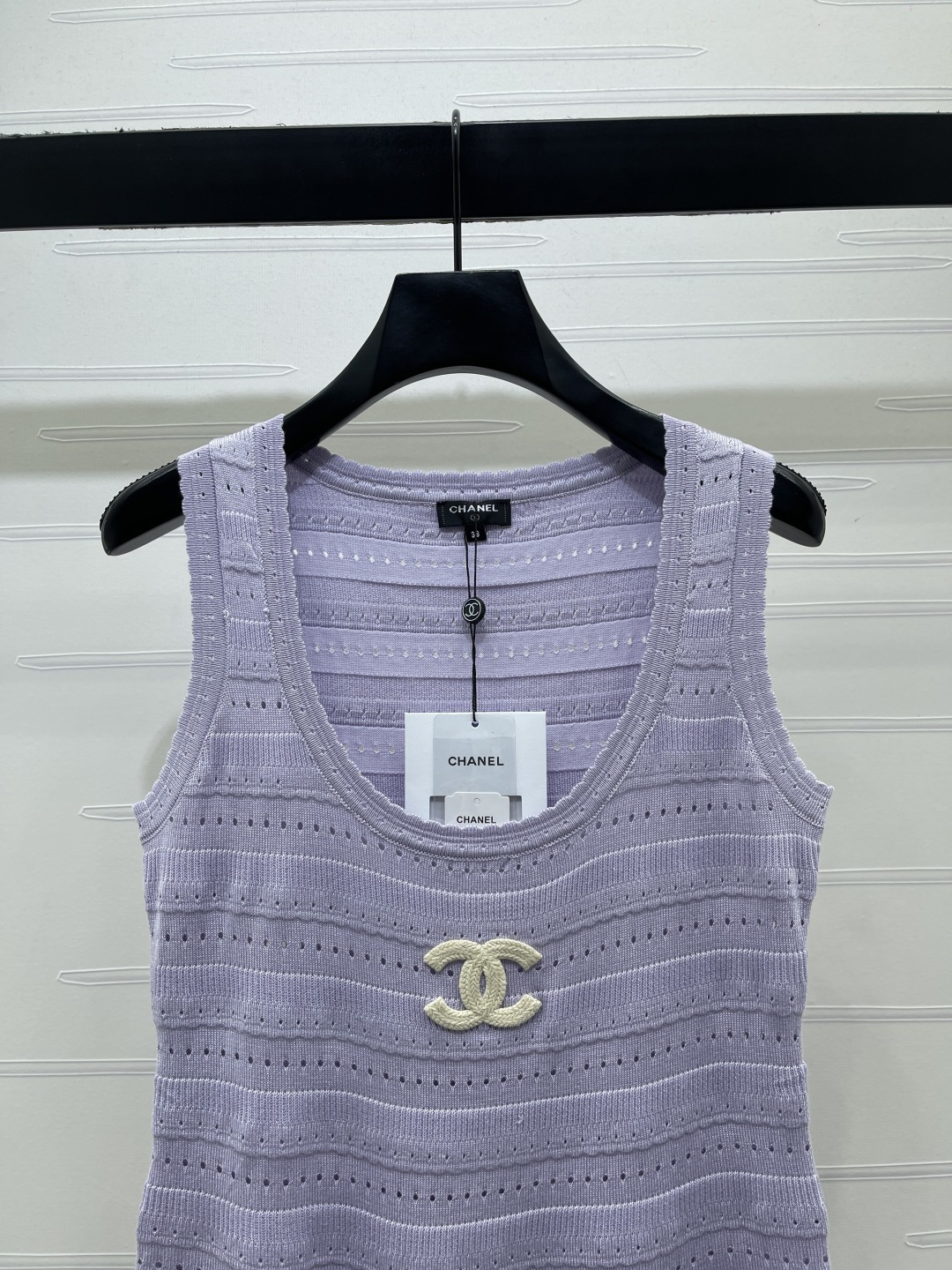 CHANEL シャネル サイドスリット ベストドレス レディース 丸首 ダブルCロゴ 綿混 パープル ブラック グレー 全3色 - 画像 5