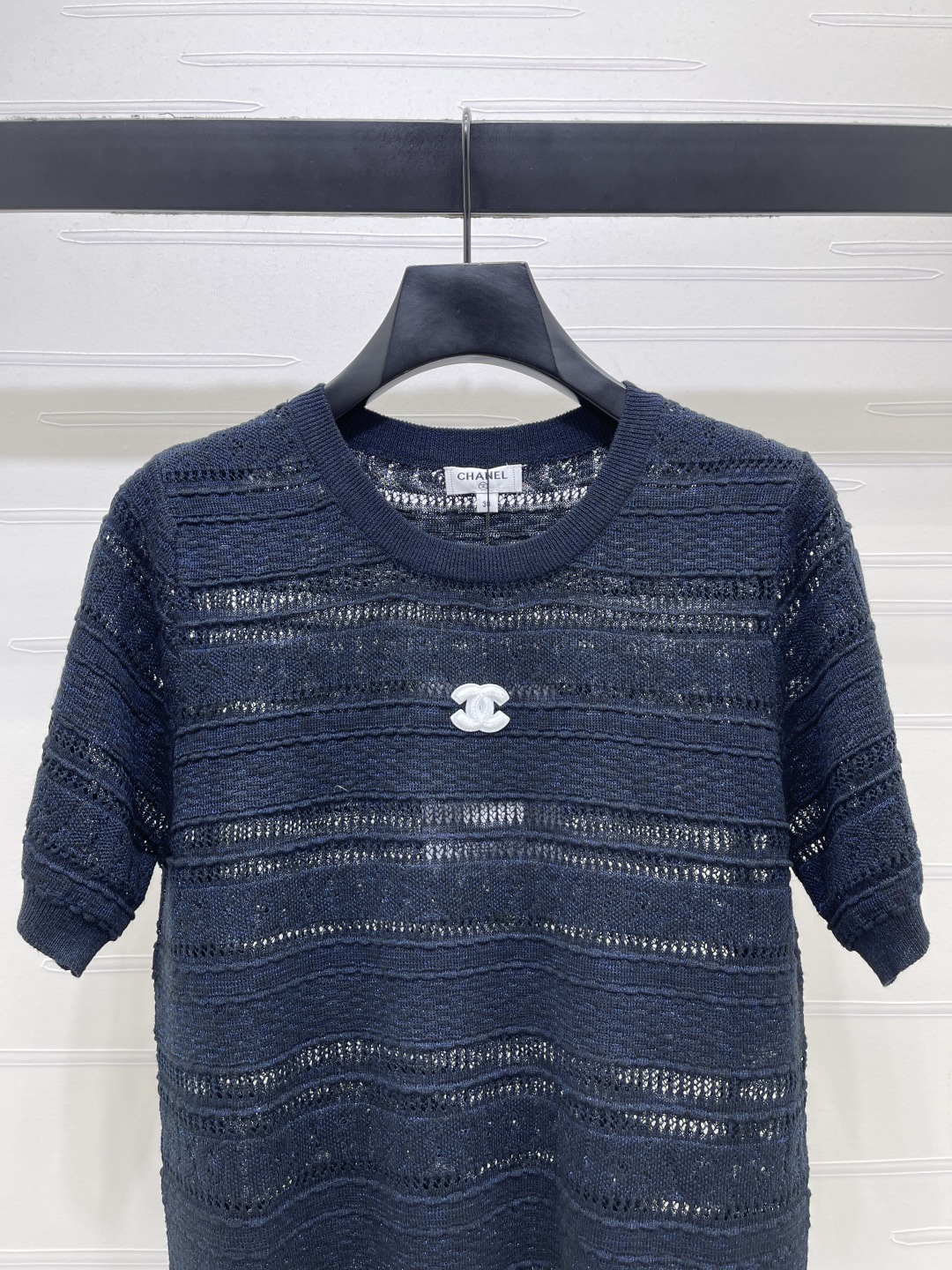 CHANEL シャネル ニット Tシャツ レディース ロング丈 薄手 綿混 紫色 - 画像 4