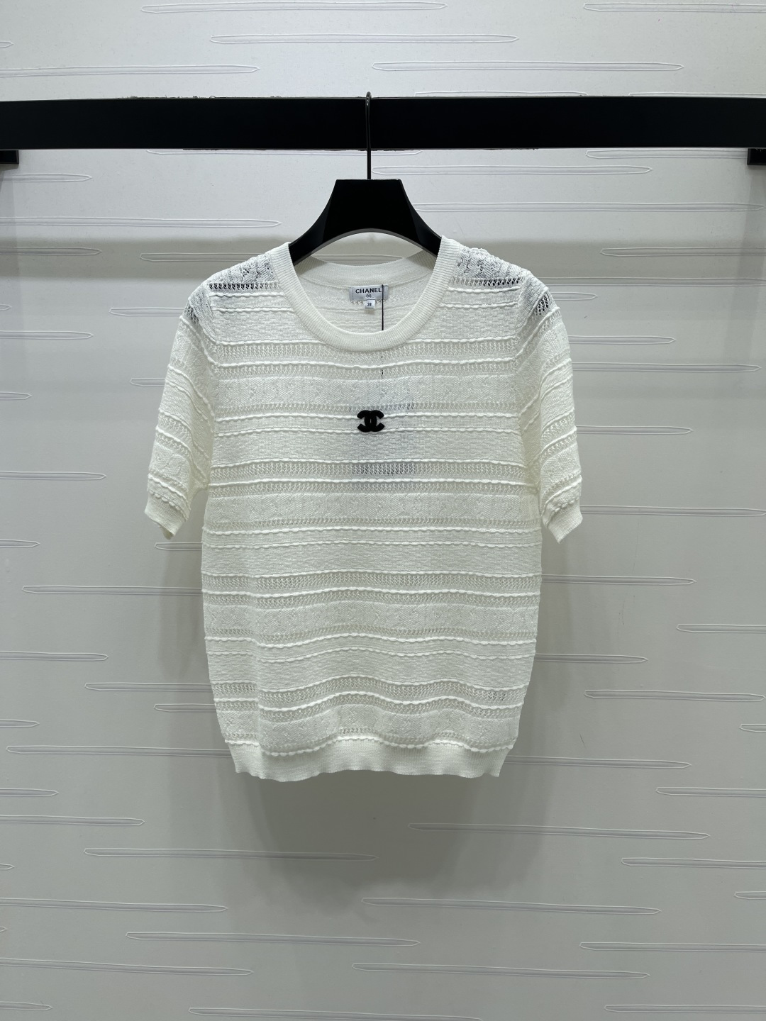 CHANEL シャネル ニット Tシャツ レディース 円形ネック ロング丈 薄手 レース風 ホワイト ブラック - 画像 2