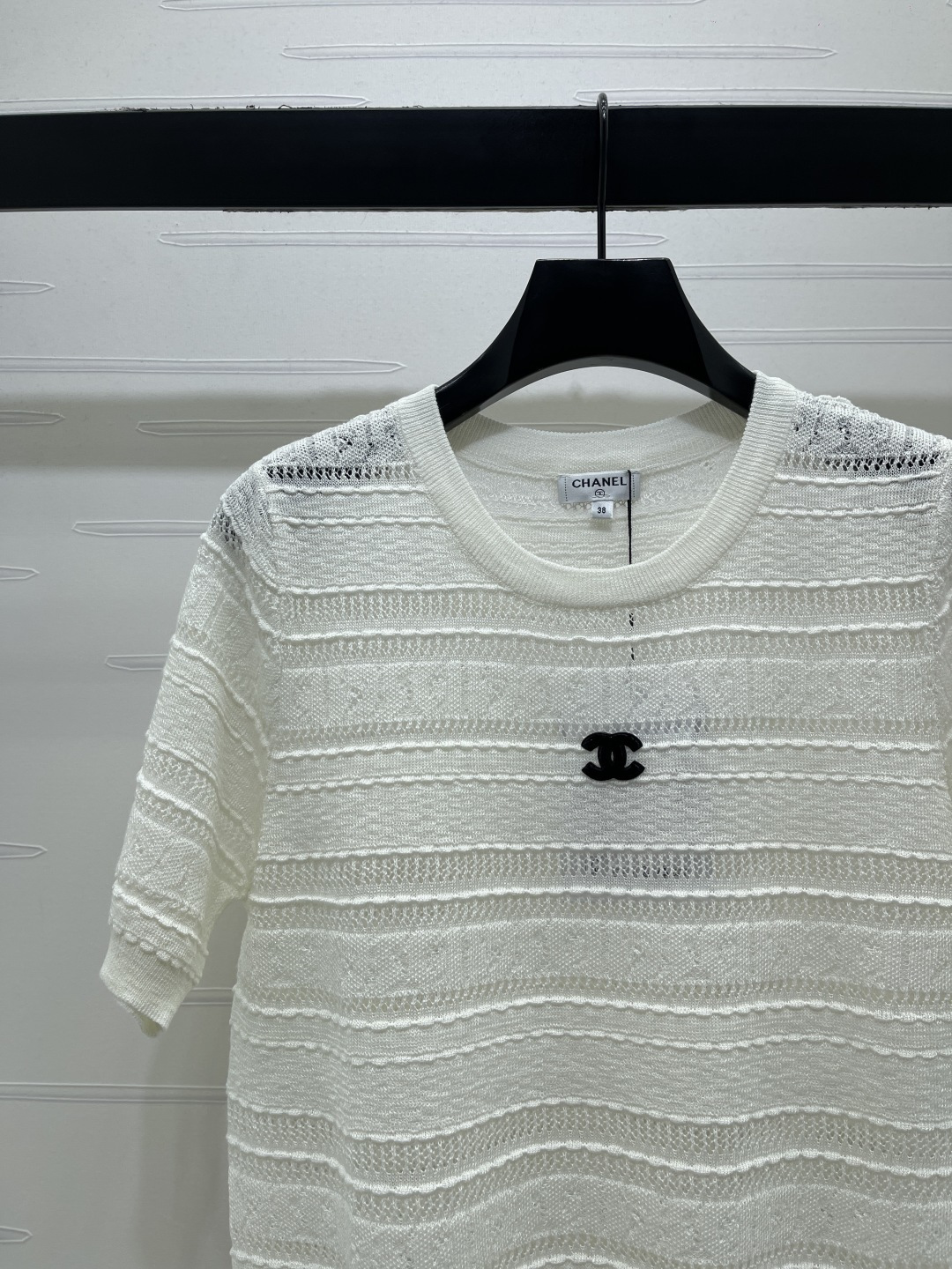 CHANEL シャネル ニット Tシャツ レディース 円形ネック ロング丈 薄手 レース風 ホワイト ブラック - 画像 4