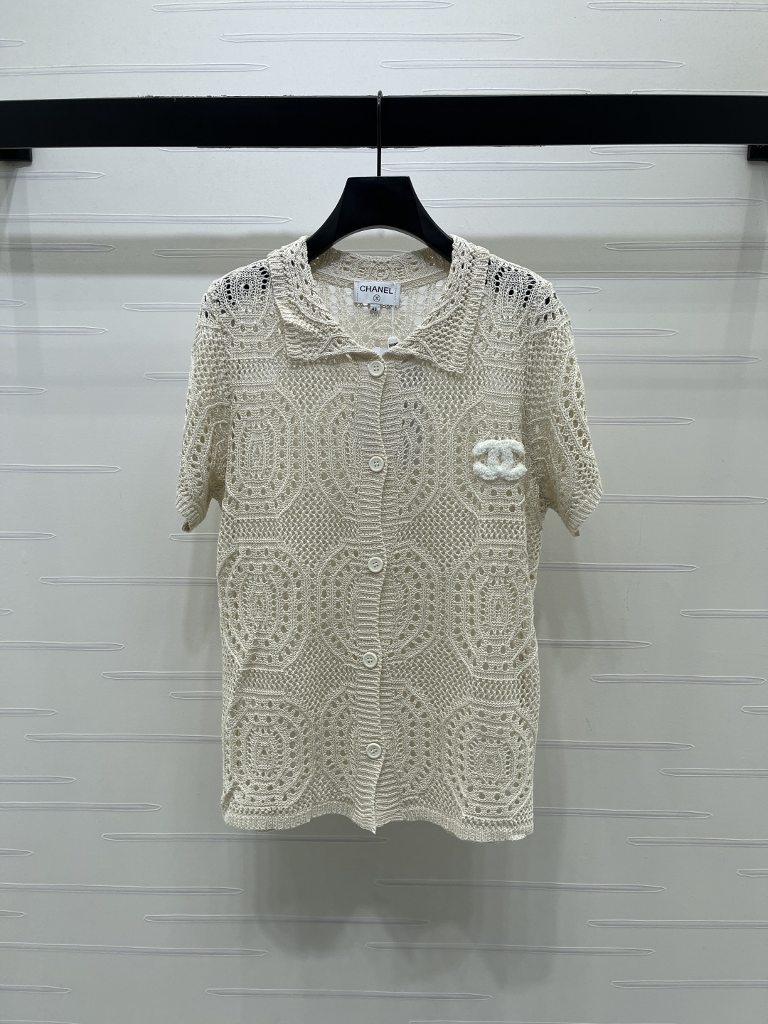 CHANEL シャネル ニット カーディガン レディース 翻領 ロング丈 レース風 ホワイト