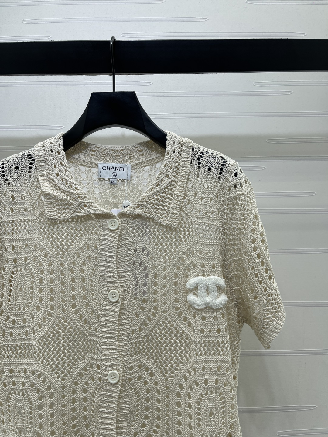 CHANEL シャネル ニット カーディガン レディース 翻領 ロング丈 レース風 ホワイト - 画像 2