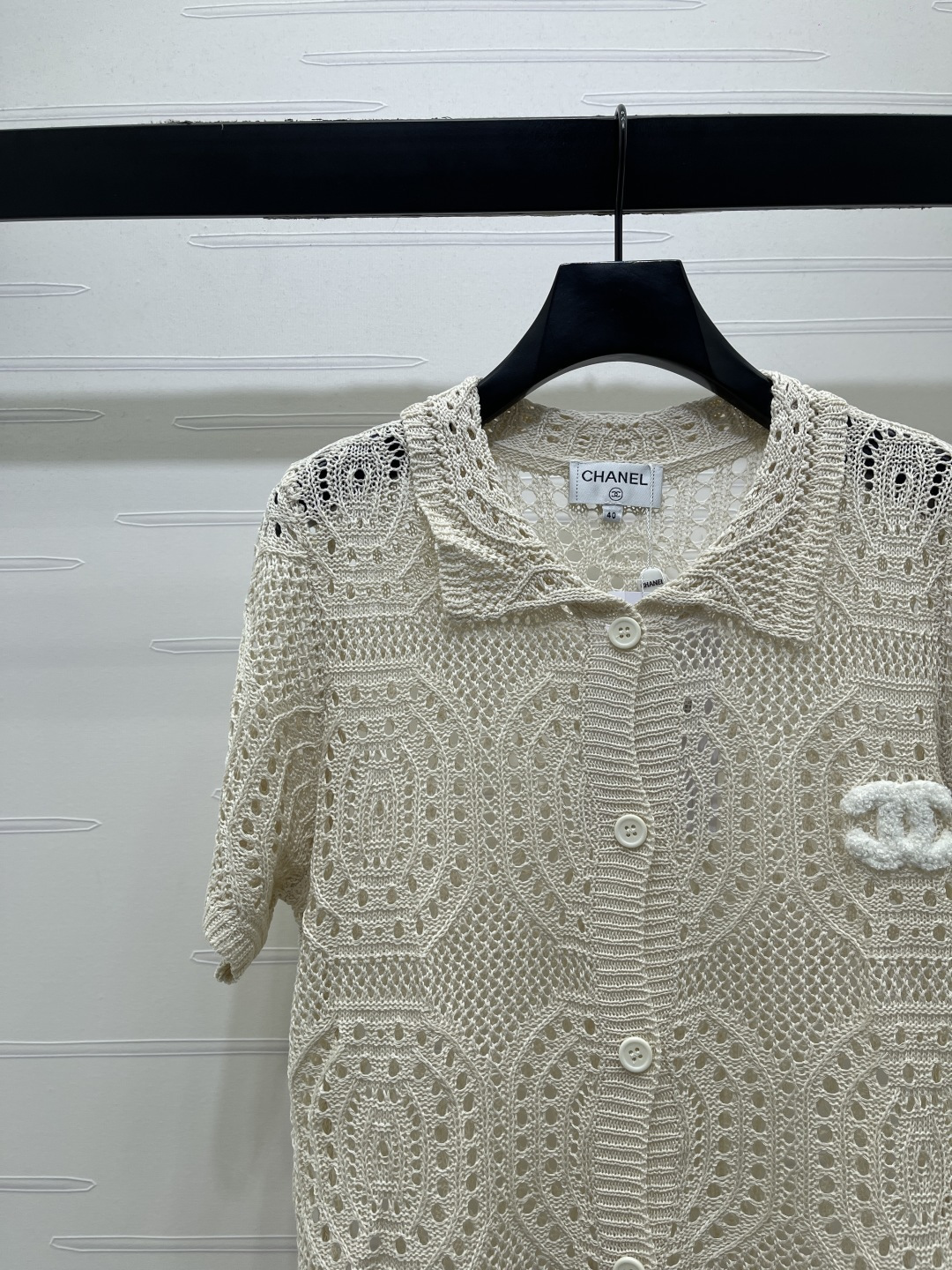 CHANEL シャネル ニット カーディガン レディース 翻領 ロング丈 レース風 ホワイト - 画像 3