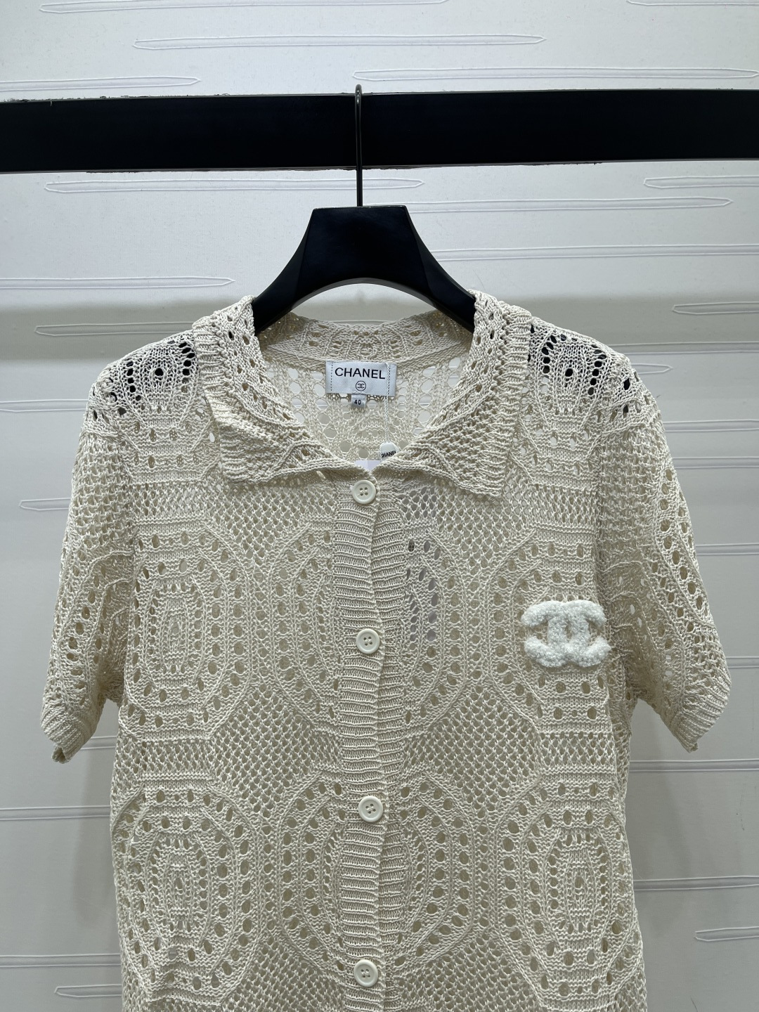 CHANEL シャネル ニット カーディガン レディース 翻領 ロング丈 レース風 ホワイト - 画像 4