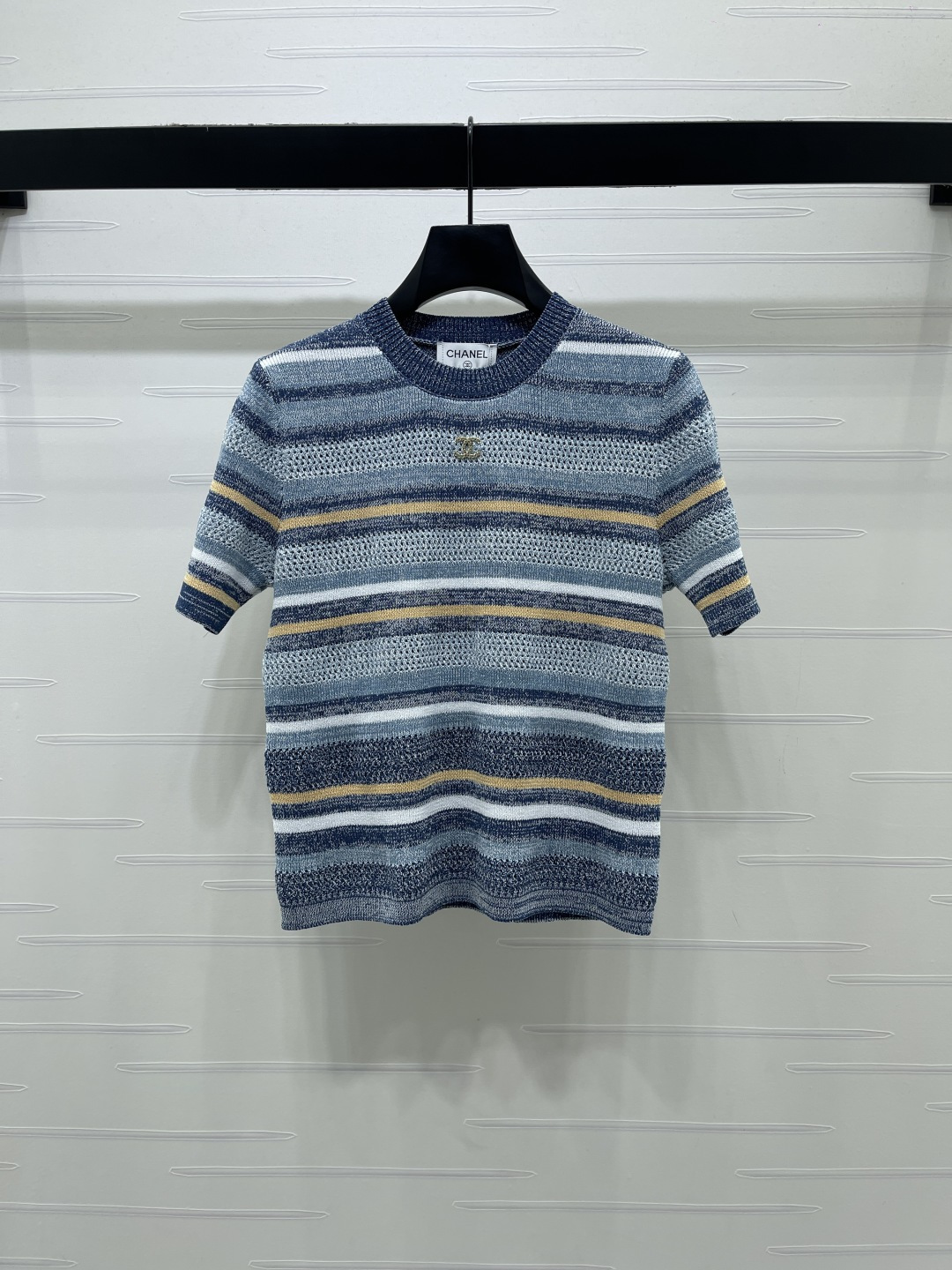 CHANEL シャネル ニット Tシャツ メンズ レイヤード ミニロゴ ブルー イエロー ホワイト