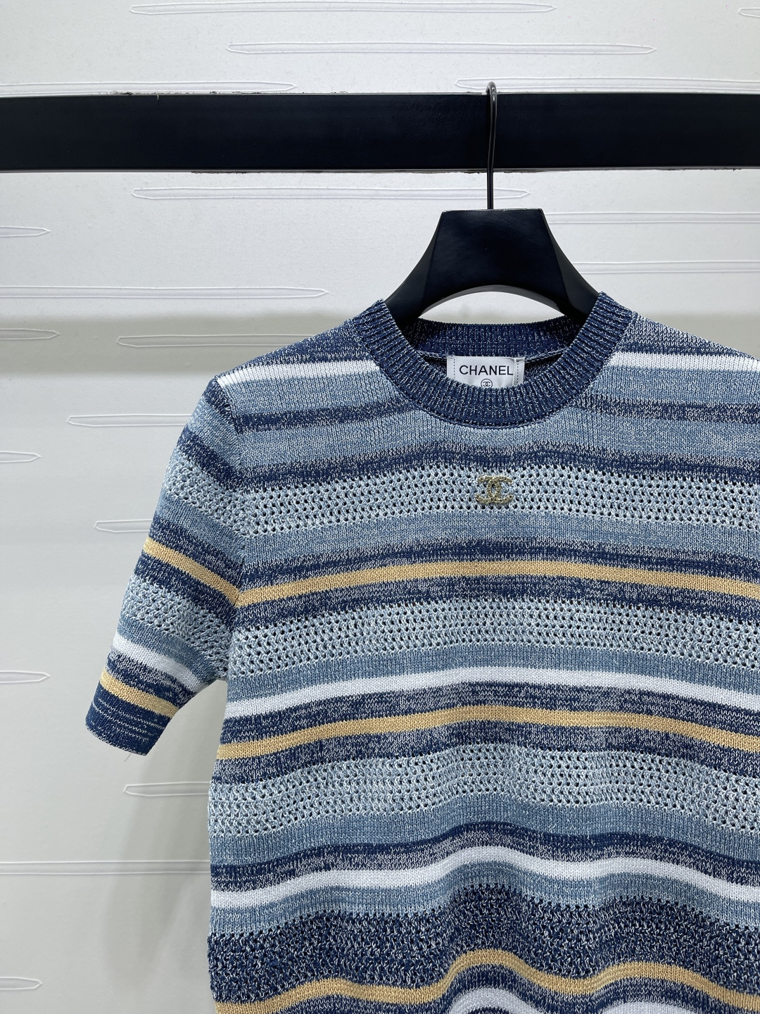 CHANEL シャネル ニット Tシャツ メンズ レイヤード ミニロゴ ブルー イエロー ホワイト - 画像 3