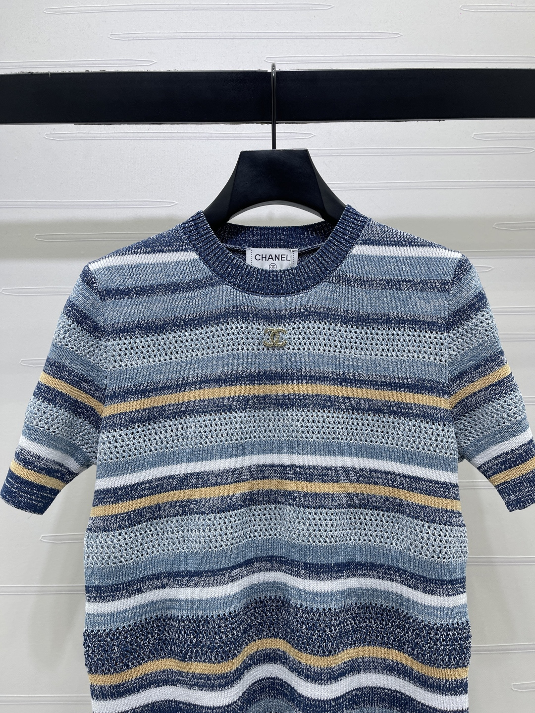 CHANEL シャネル ニット Tシャツ メンズ レイヤード ミニロゴ ブルー イエロー ホワイト - 画像 4