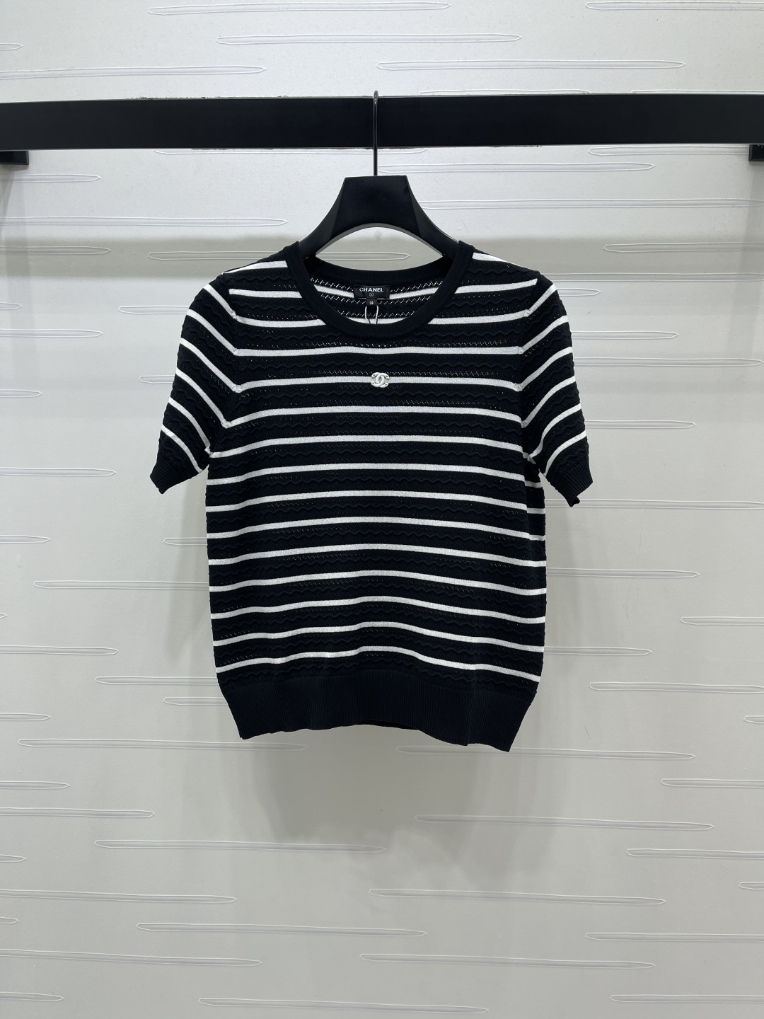 CHANEL シャネル ニット Tシャツ レディース ロング丈 リブ デザイン ブラック ホワイト