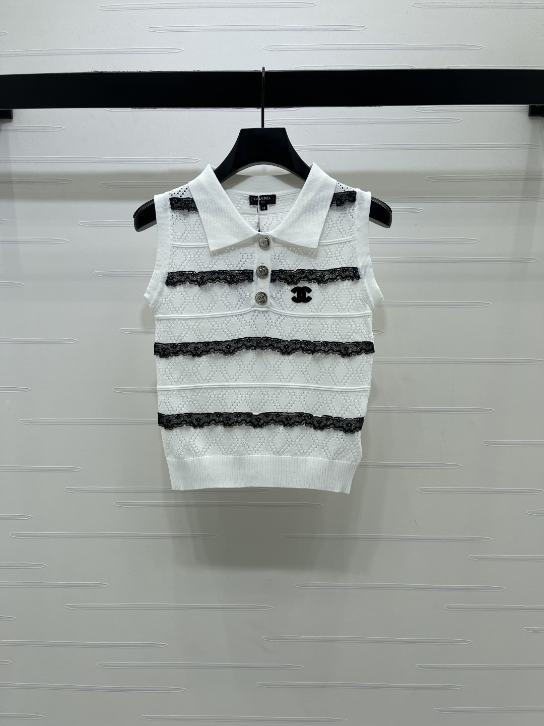 CHANEL シャネル ニット レディース ポロネック レースライン ホワイト/ブラック 全2色 - 画像 2