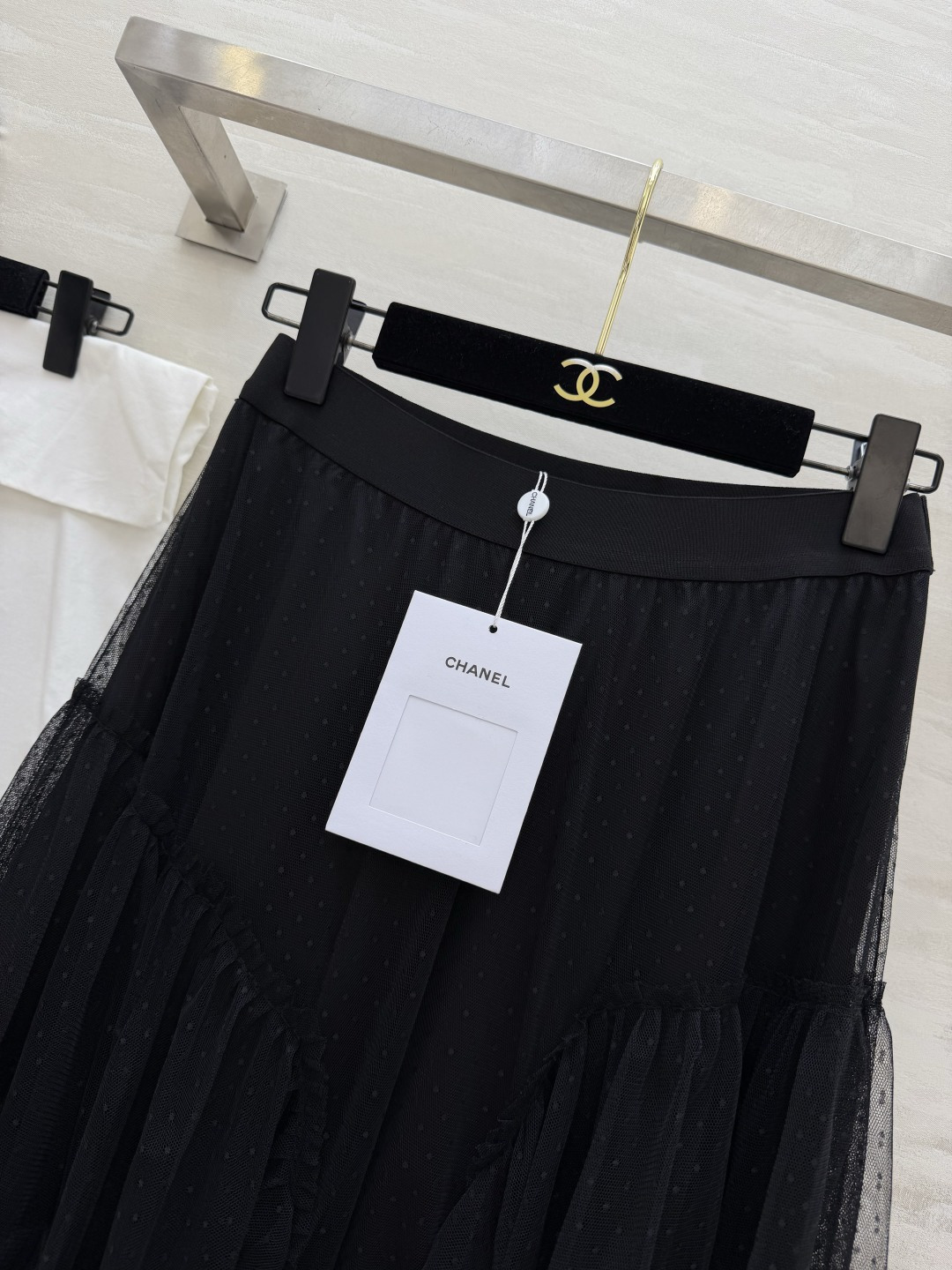 CHANE♡²⁶ チャネ ウェーブプリント タフタスカート レディース ポイント柄 レース レイヤード ブラック - 画像 2