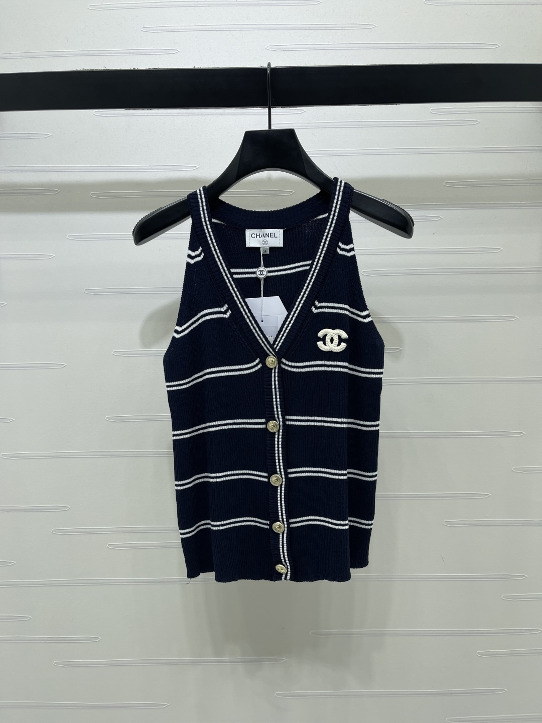 CHANEL シャネル ニット ウィメンズ Vネック 条纹 ボディコン シルエット ブルー