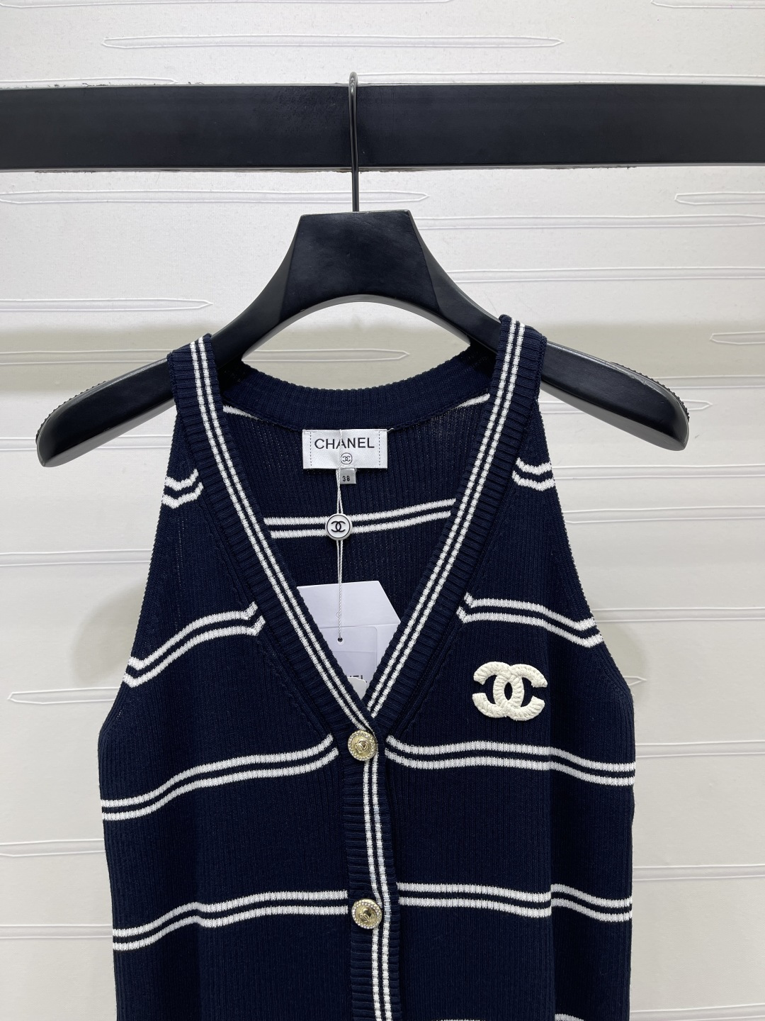 CHANEL シャネル ニット ウィメンズ Vネック 条纹 ボディコン シルエット ブルー - 画像 2