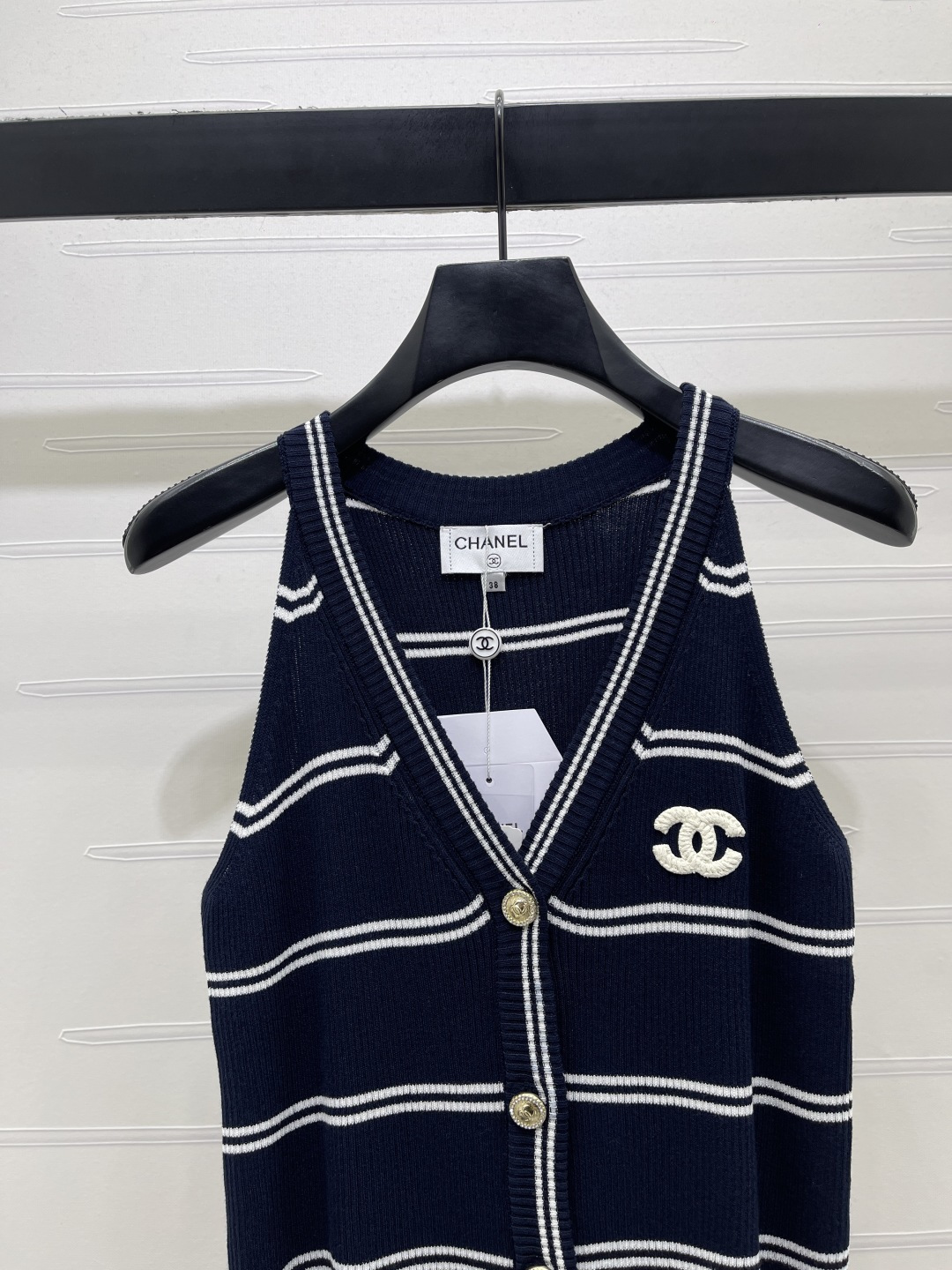 CHANEL シャネル ニット ウィメンズ Vネック 条纹 ボディコン シルエット ブルー - 画像 3