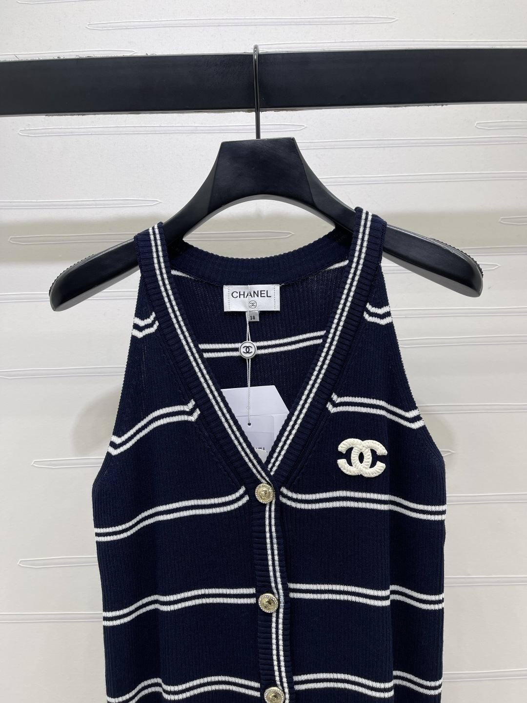 CHANEL シャネル ニット ウィメンズ Vネック 条纹 ボディコン シルエット ブルー - 画像 4