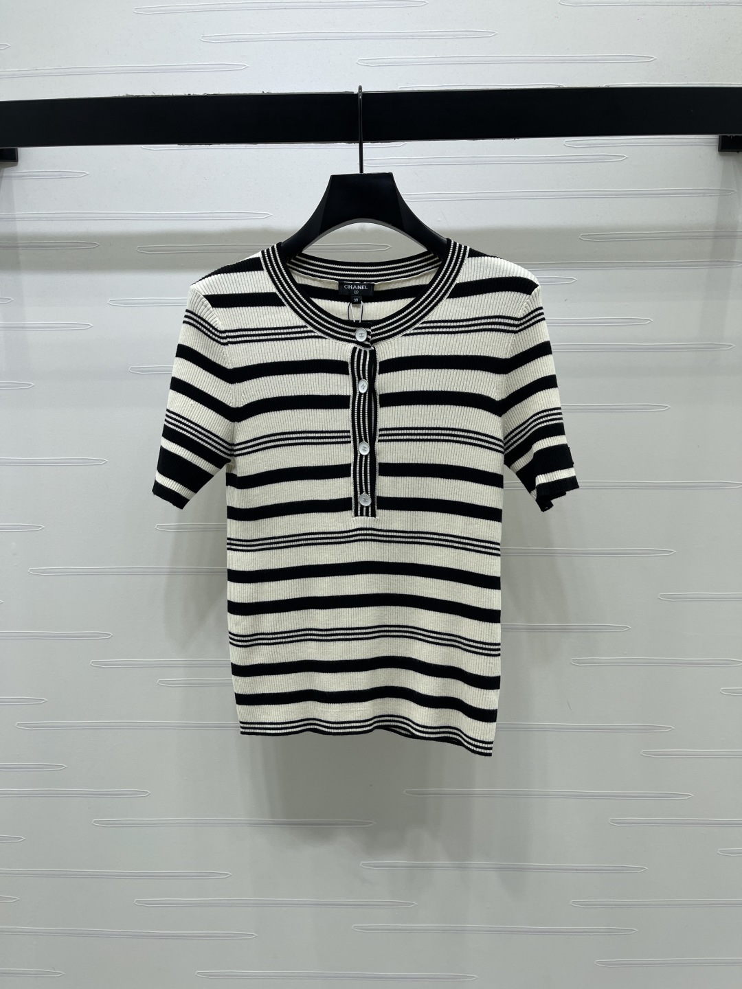 CHANEL シャネル ニット Tシャツ レディース 半開襟 撞色ストライプ ファッション 2色展開 - 画像 2