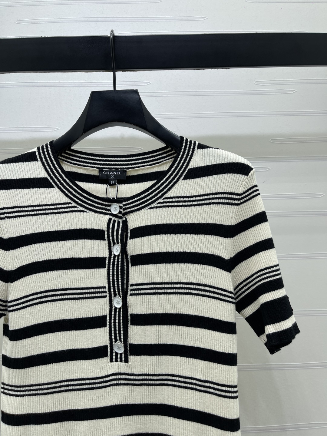 CHANEL シャネル ニット Tシャツ レディース 半開襟 撞色ストライプ ファッション 2色展開 - 画像 3