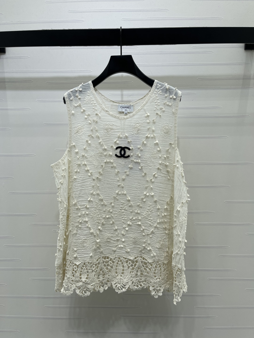 CHANEL シャネル ニット レディース シルエット 菱格模様 ロング丈 ホワイト