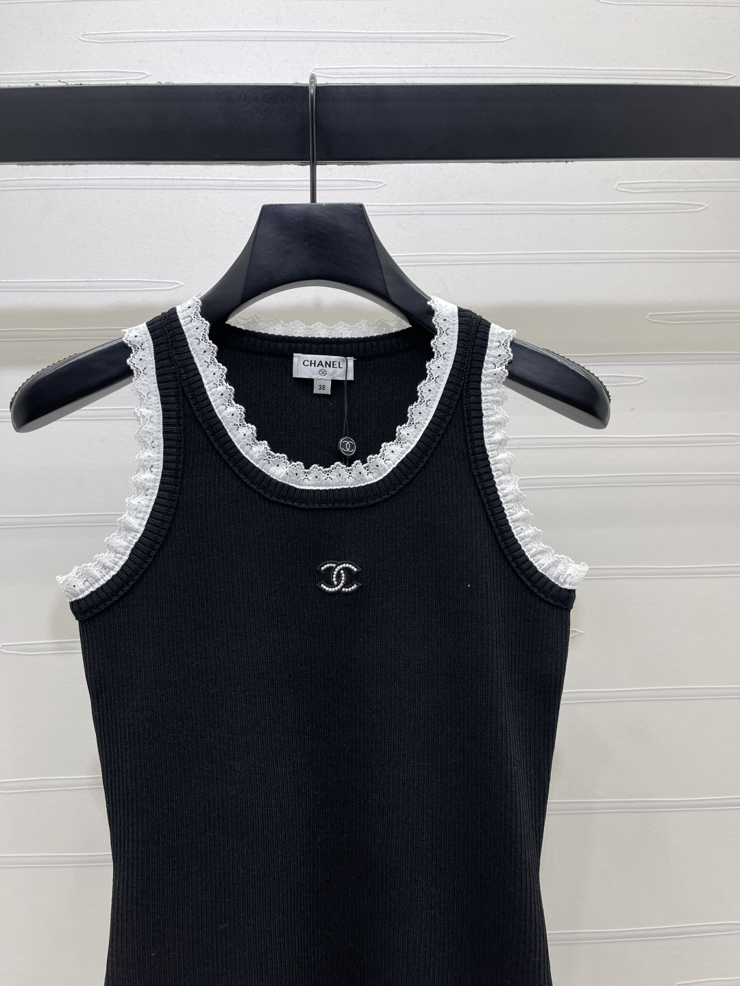 CHANEL シャネル ニット レーストリム ロング丈 ロング丈 クルーネック ブラック - 画像 2