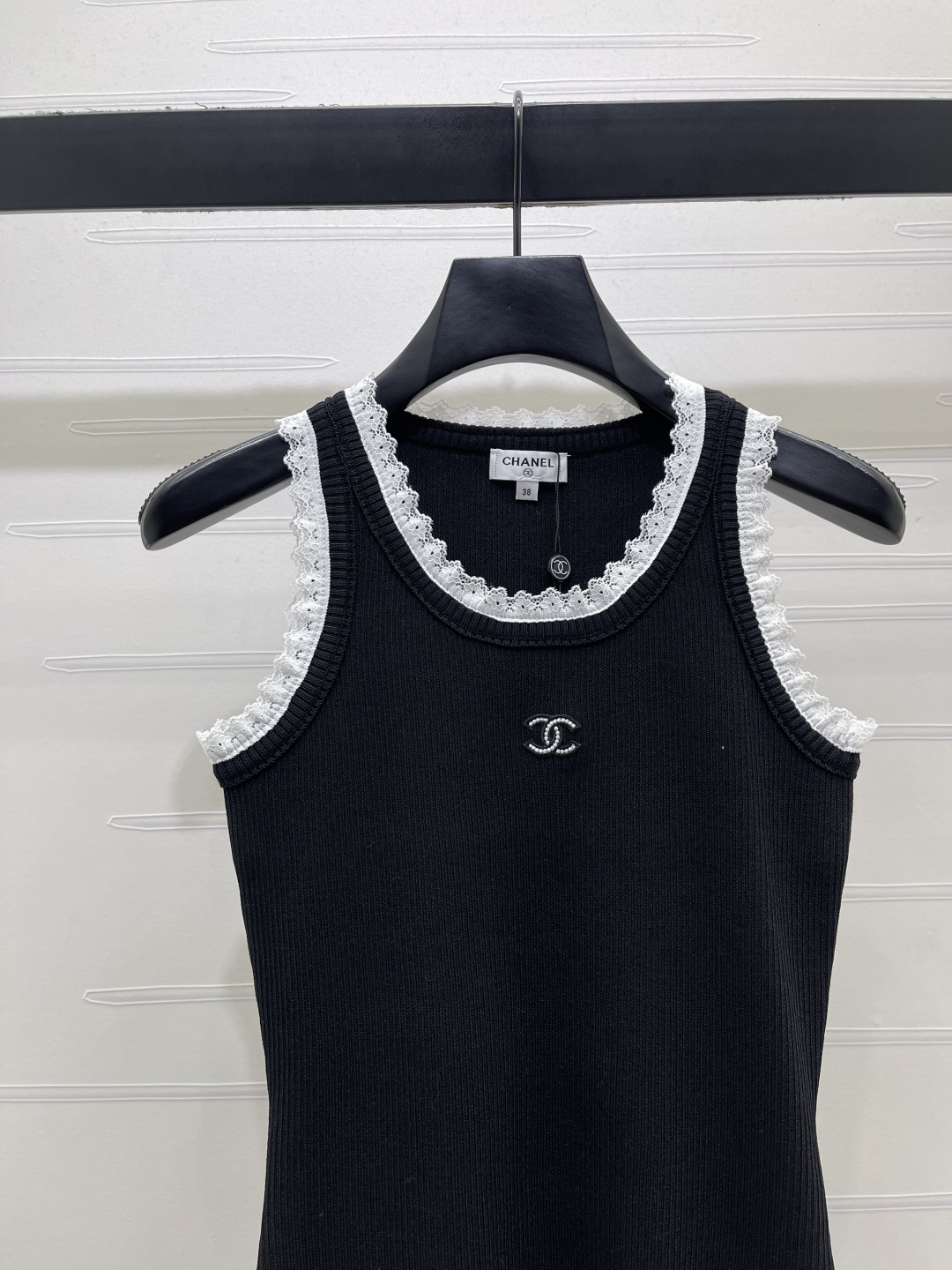 CHANEL シャネル ニット レーストリム ロング丈 ロング丈 クルーネック ブラック - 画像 3