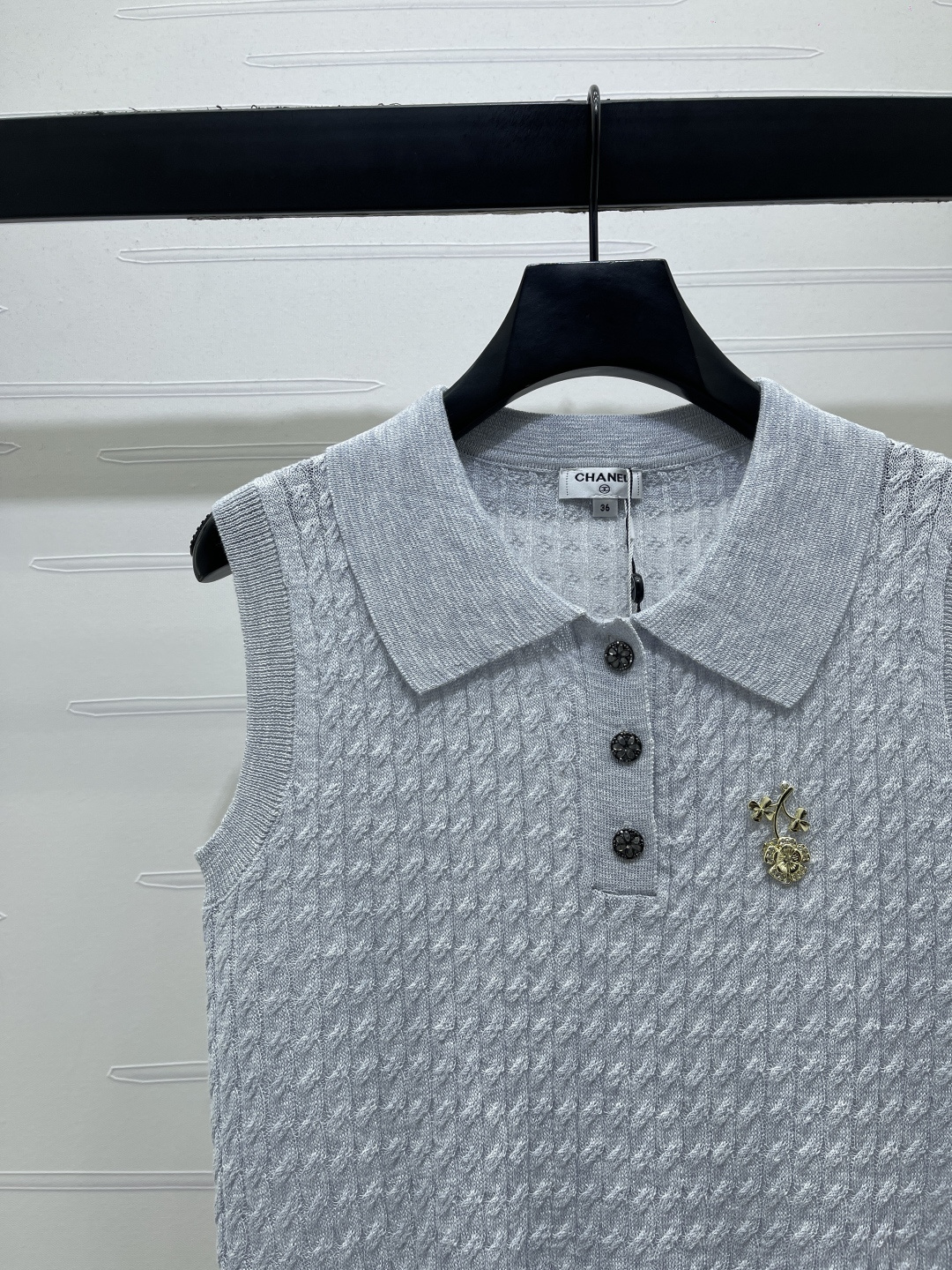 CHANEL シャネル ニット ポロネック セーター レディース インポート素材 ファッション グレー - 画像 3