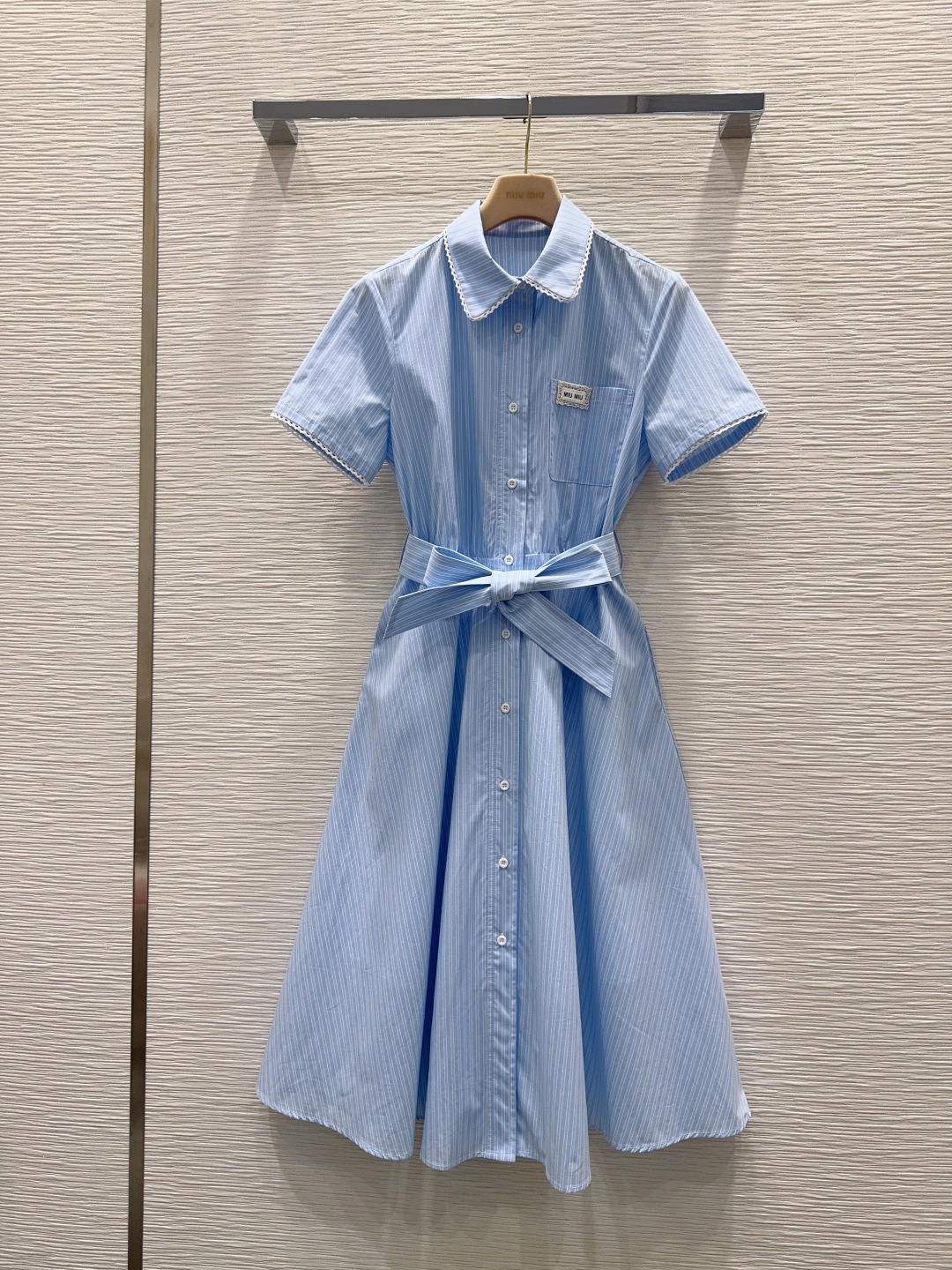 MIU MIU ミウミウ ワンピース レディース 綿100% ポケット フリル ベルト付 ブルー