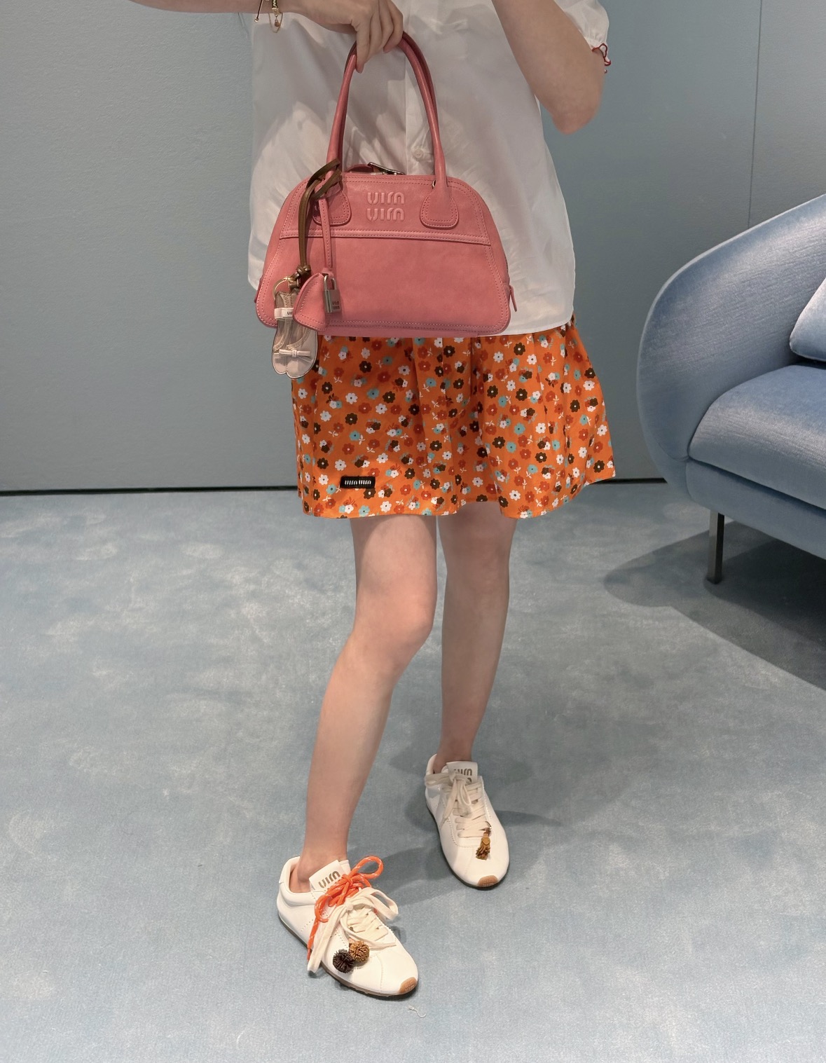 Miu Miu ミュウミュウ スカート 女性 春夏 デザイン トレンド フラワー柄 オレンジ - 画像 4