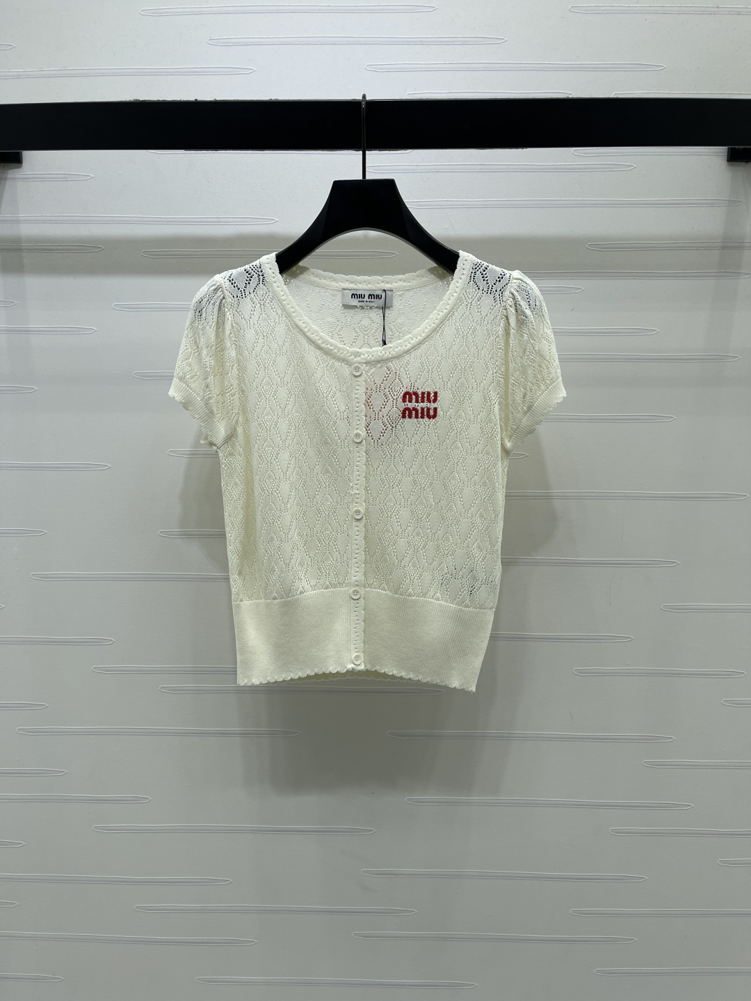 MIU MIU ミウミウ ニット Tシャツ レディース レース バイカラー 刺繍 ホワイト