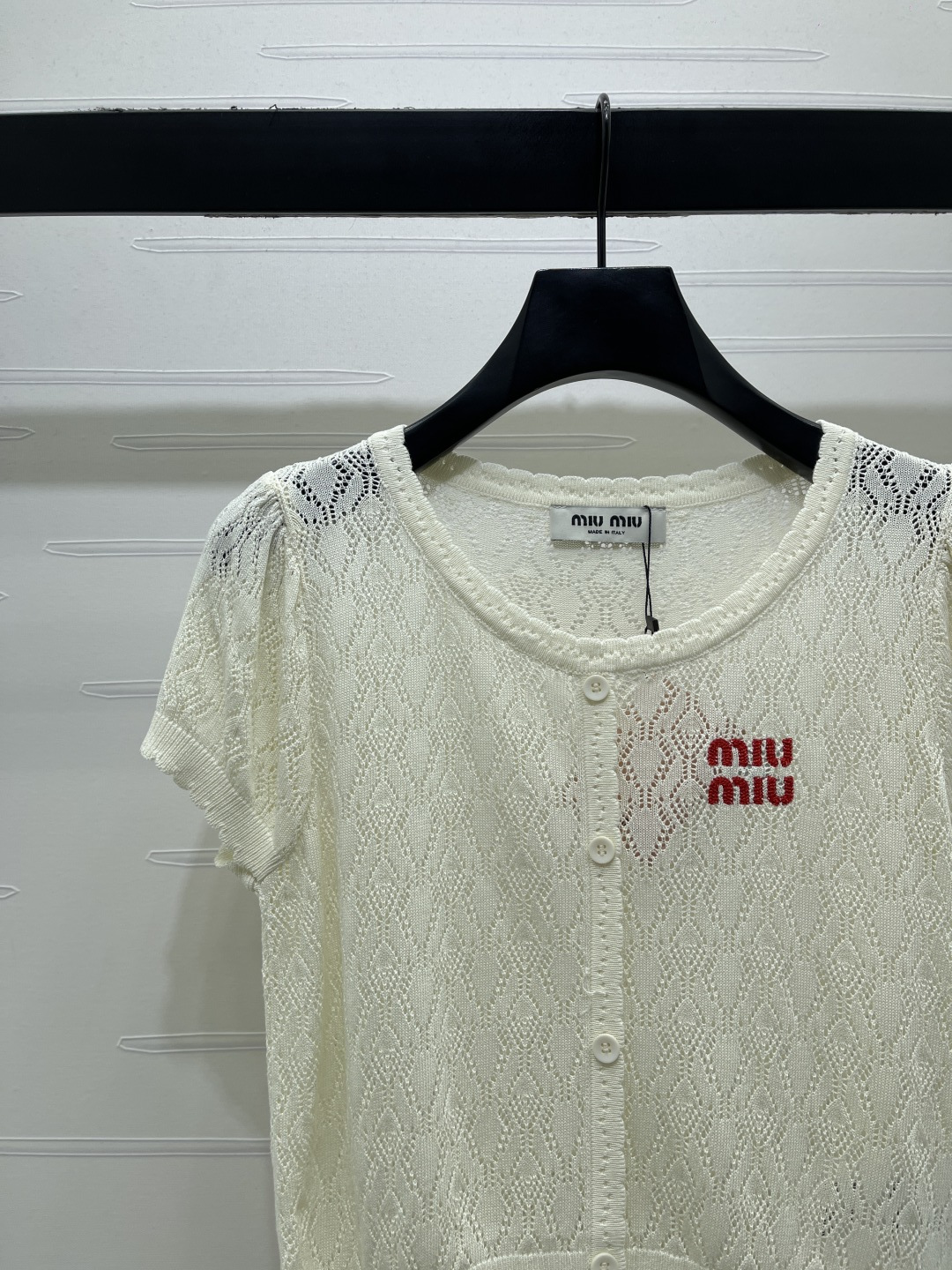 MIU MIU ミウミウ ニット Tシャツ レディース レース バイカラー 刺繍 ホワイト - 画像 3