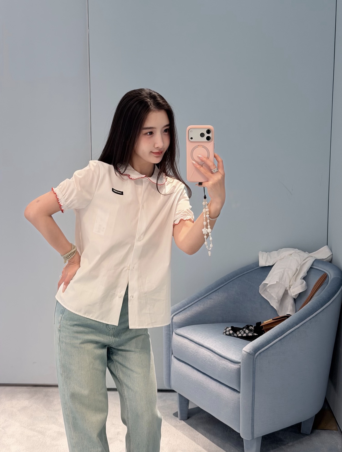 MIU MIU ミュウミュウ レディース シャツ ドレスアップ レイヤード 白
