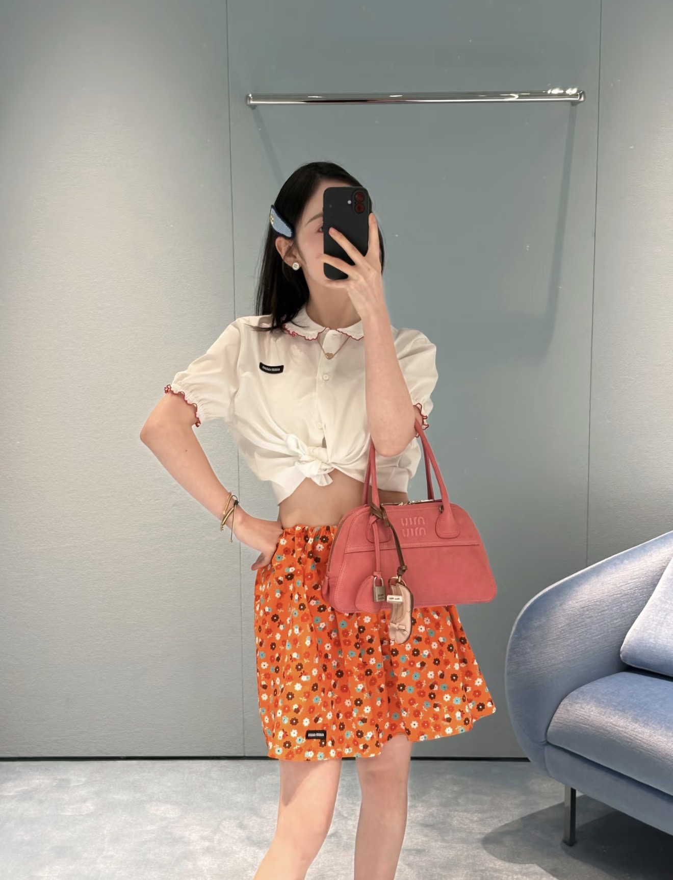 MIU MIU ミュウミュウ レディース シャツ ドレスアップ レイヤード 白 - 画像 3