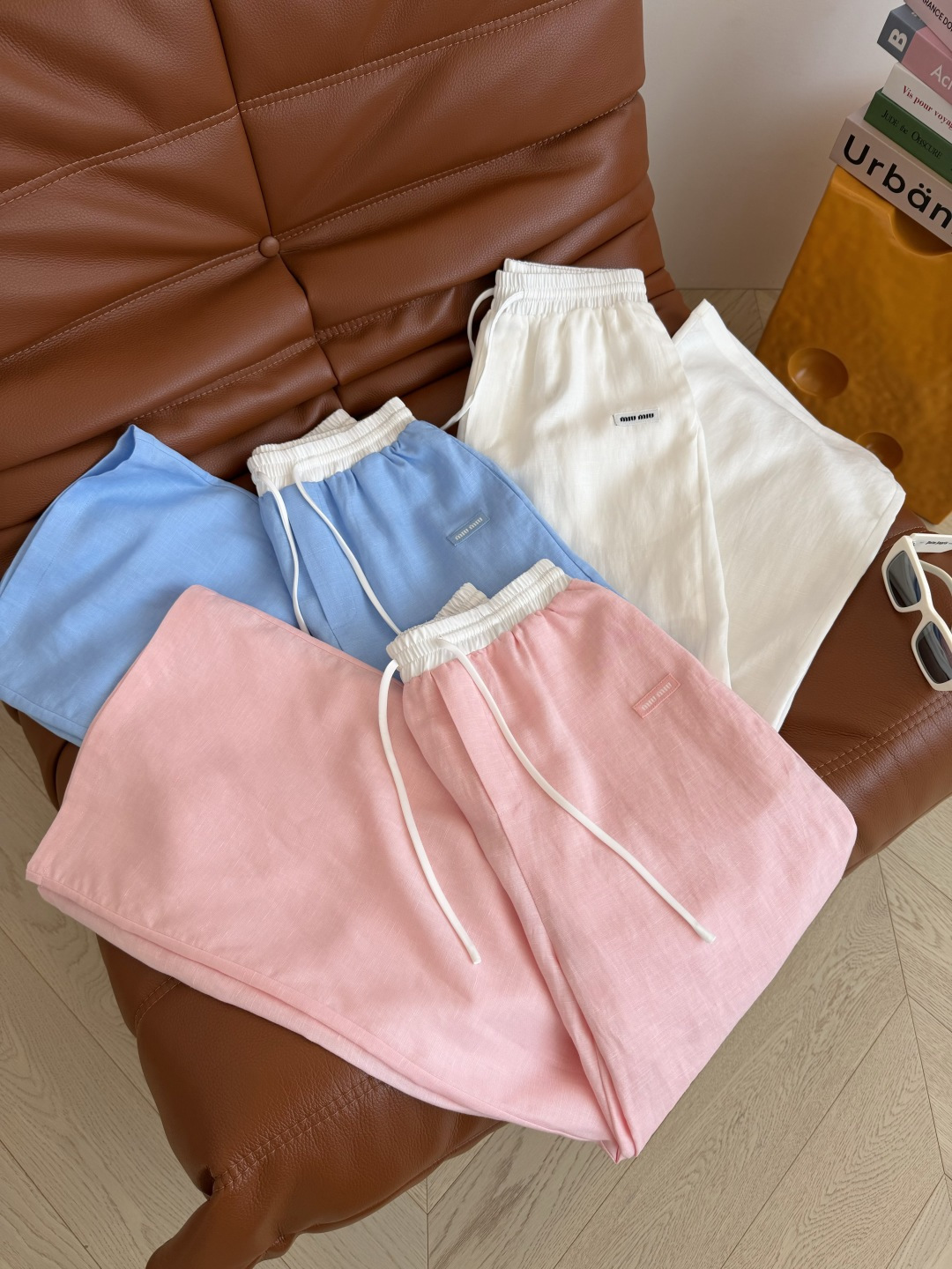 MIU MIU ミウミウ パンツ レディース 夏 リネン ロング丈 デザイン レギュラー シルエット 全3色