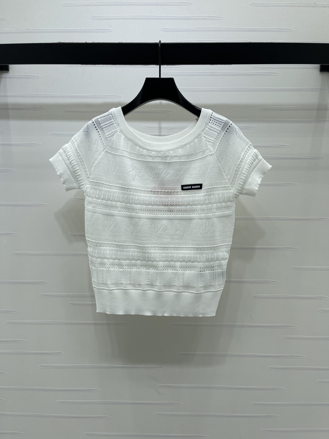 MiuMi ミューミー ニット Tシャツ レディース ロング丈 レース風デザイン レース風 ホワイト グレー - 画像 2