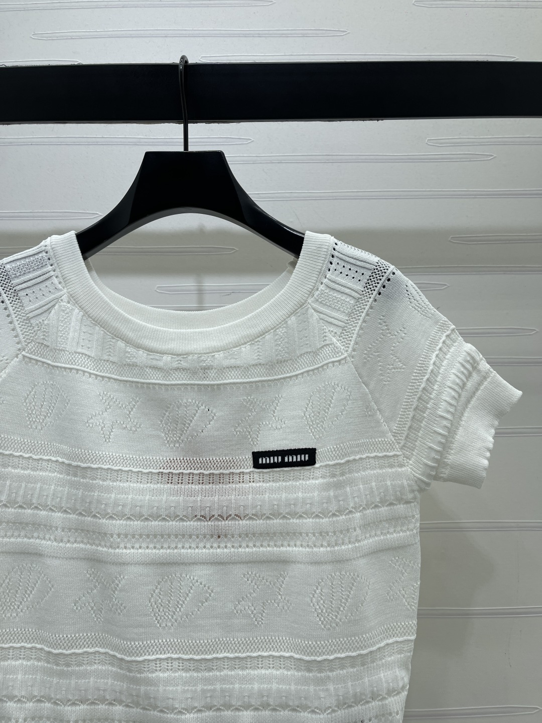 MiuMi ミューミー ニット Tシャツ レディース ロング丈 レース風デザイン レース風 ホワイト グレー - 画像 3