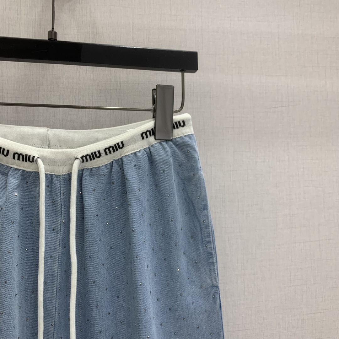 MIU MIU ミウ パンツ レディース 直筒 ストライプ 軽量 デニム パンツ ブルー - 画像 3