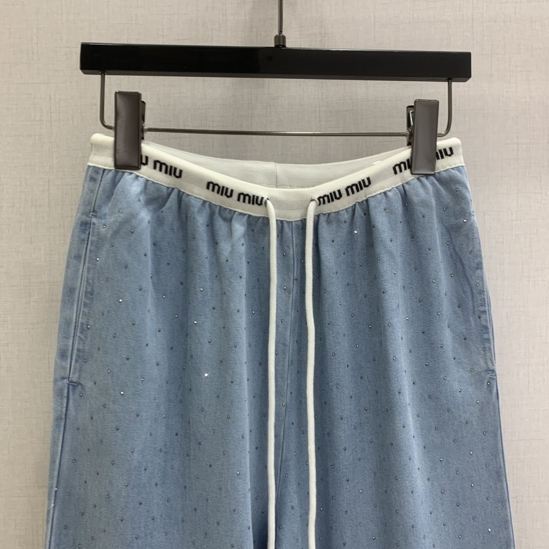 MIU MIU ミウ パンツ レディース 直筒 ストライプ 軽量 デニム パンツ ブルー - 画像 4