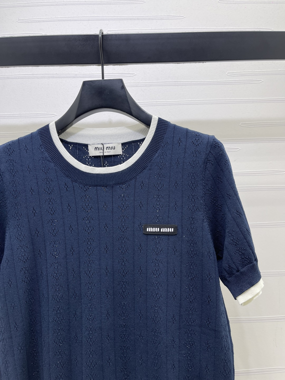 MIU MIU ミウミウ ニット Tシャツ レディース 假两件 ロング丈 ナチュラル素材 ブルー - 画像 2