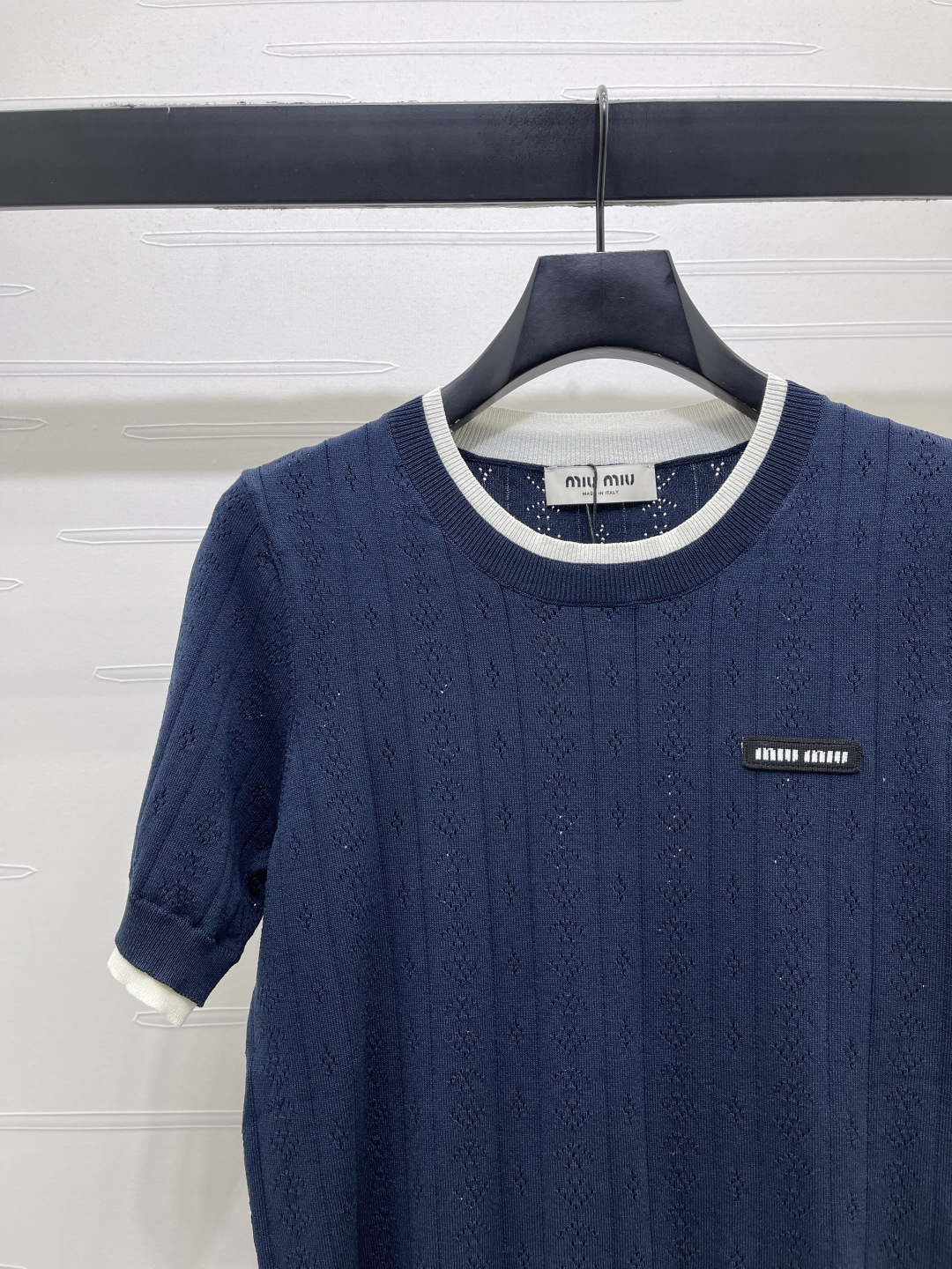 MIU MIU ミウミウ ニット Tシャツ レディース 假两件 ロング丈 ナチュラル素材 ブルー - 画像 3