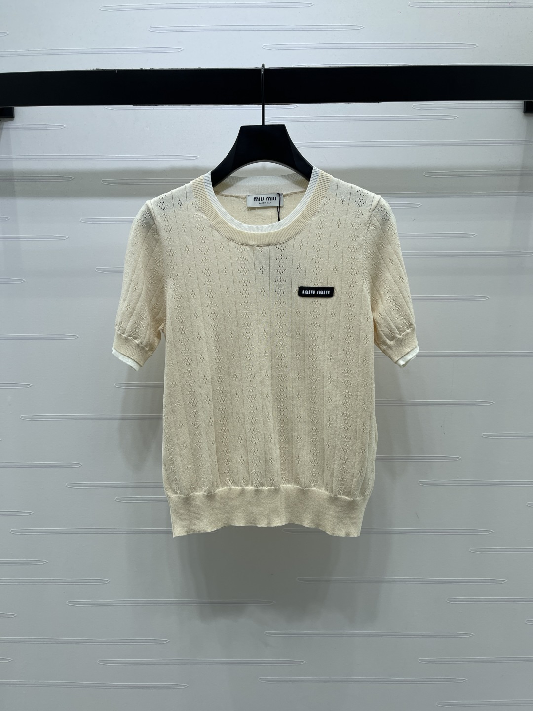 MIU MIU ミウミウ ニット Tシャツ レディース 假两件 ロング丈 オープン編み ホワイト グリーン ブルー 全3色 - 画像 2