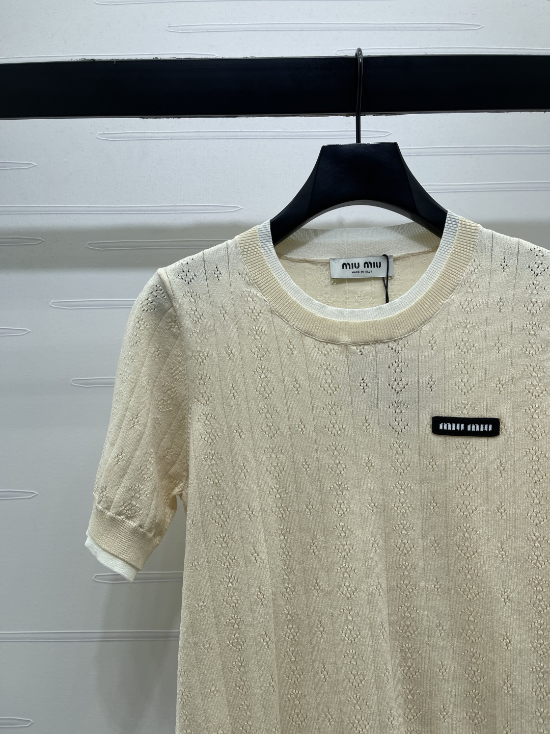 MIU MIU ミウミウ ニット Tシャツ レディース 假两件 ロング丈 オープン編み ホワイト グリーン ブルー 全3色 - 画像 4