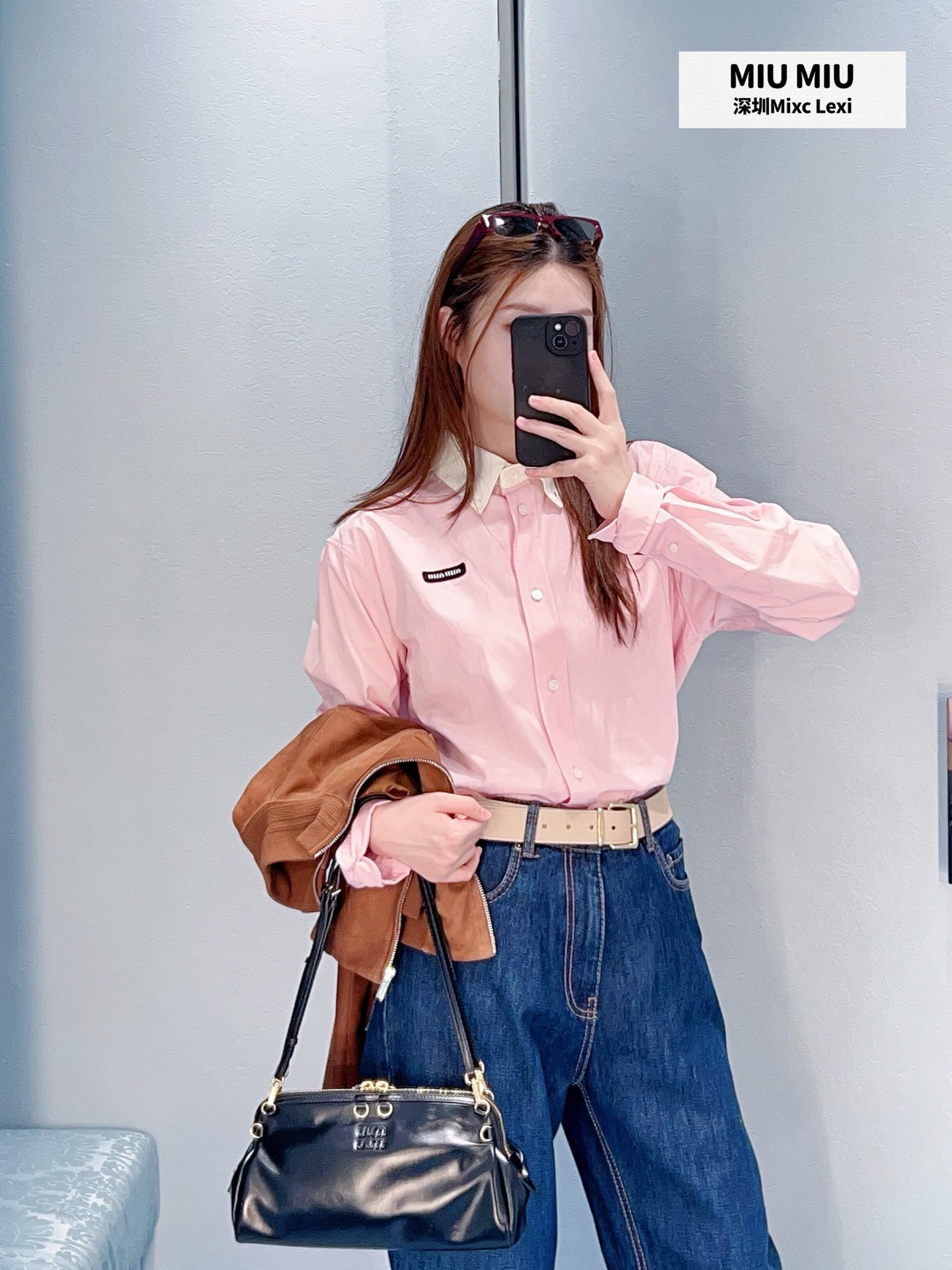 MIU MIU ミウ ミウ シャツ レディース ロング丈 オーバーサイズ 薄手 ドット柄 ピンク