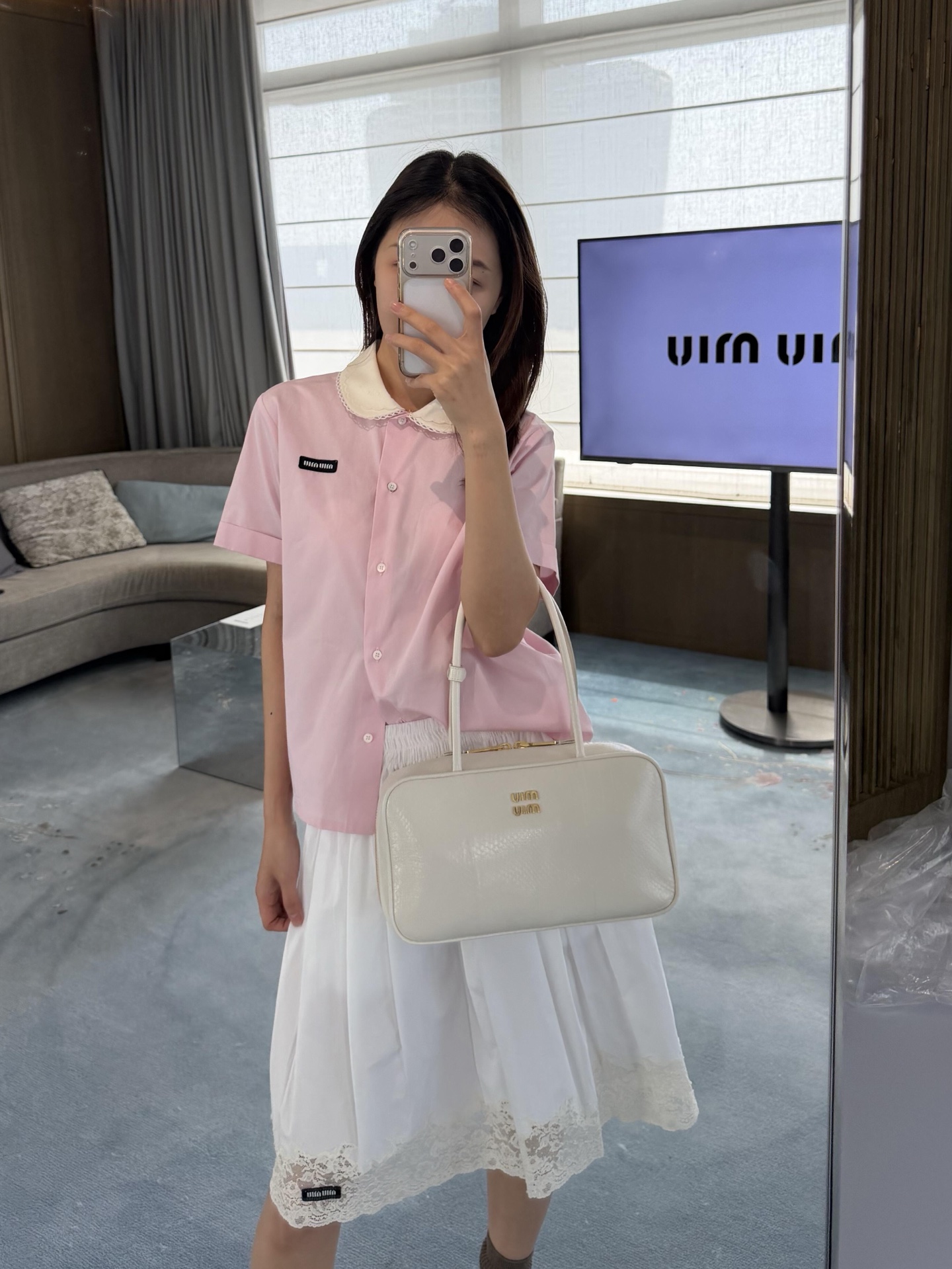 Miu* ミウ シャツ レディース 半袖 可拆卸 レース襟 ピンク - 画像 4